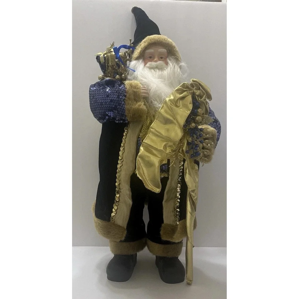 Blue & Gold Santa Figure Standing Large 28x12